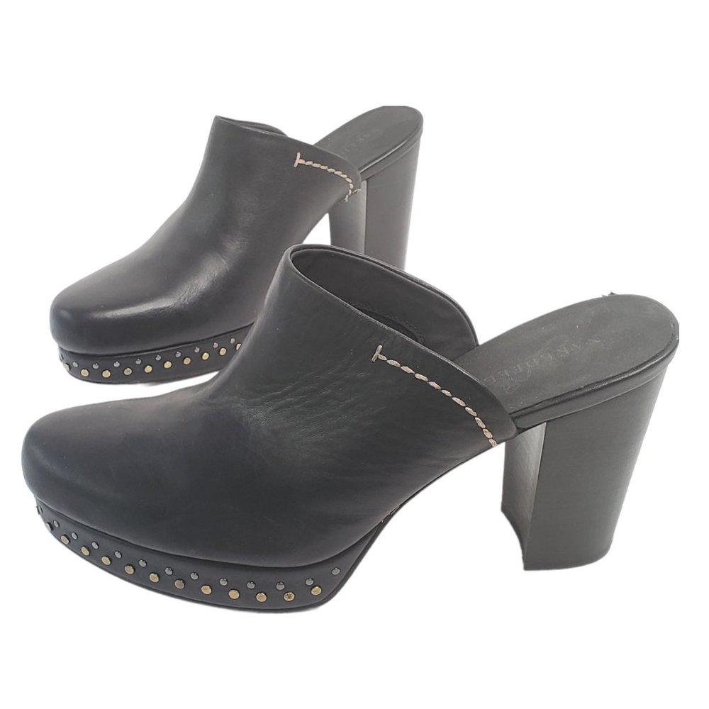 Naked Feet Arion Studded Mules Slip On Black Leather Mule Dress Shoes Size 10